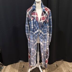 Free People Blue and Red Trench Coat